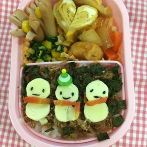 簡単キャラ弁☆　○型でゆきだるまのお弁当♪